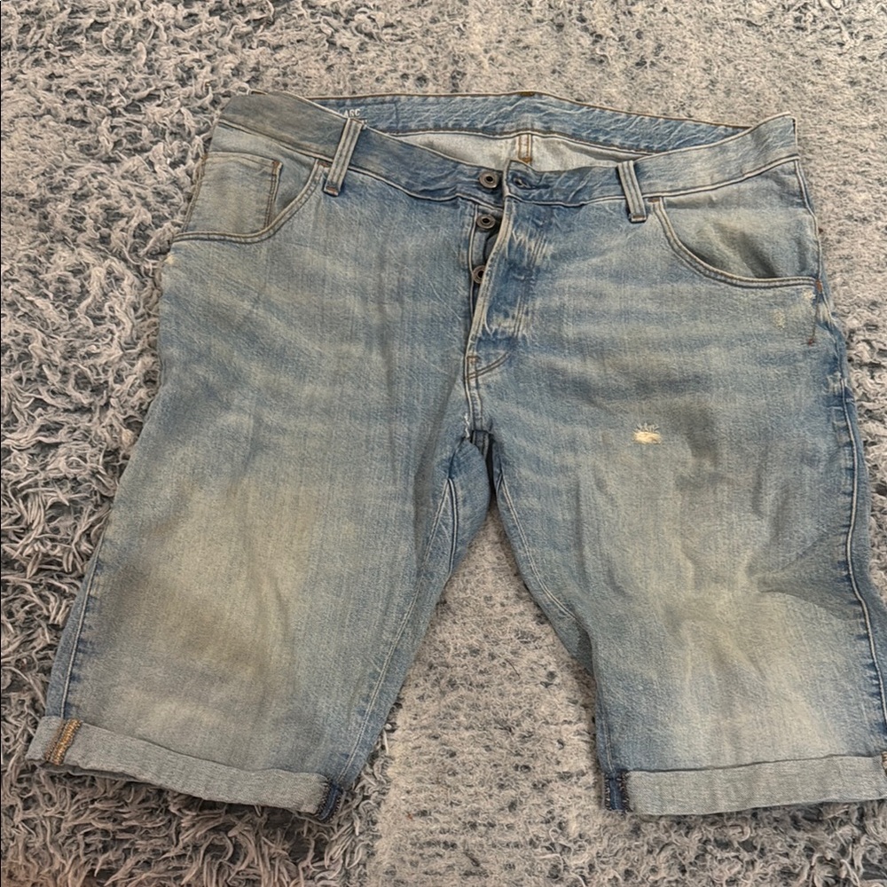 G-Star Light Blue Washed Denim Jean Shorts